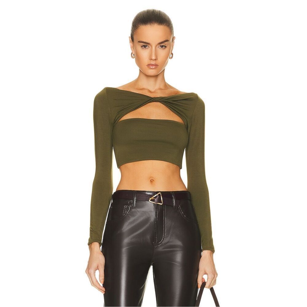 Revolve SER.O.YA Top Womens Size XS Olive Ellis Crop Peekaboo Cutout Long Sleeve